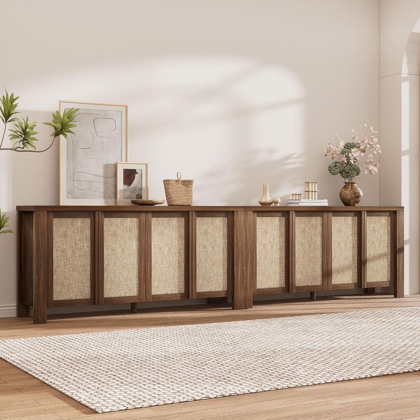 Brafabhome 63" Wide Sideboard with Solid Wood Handles, 4 Doors Buffet Cabinet with Storage Shelf for Living Room, Dining Room, Entryway