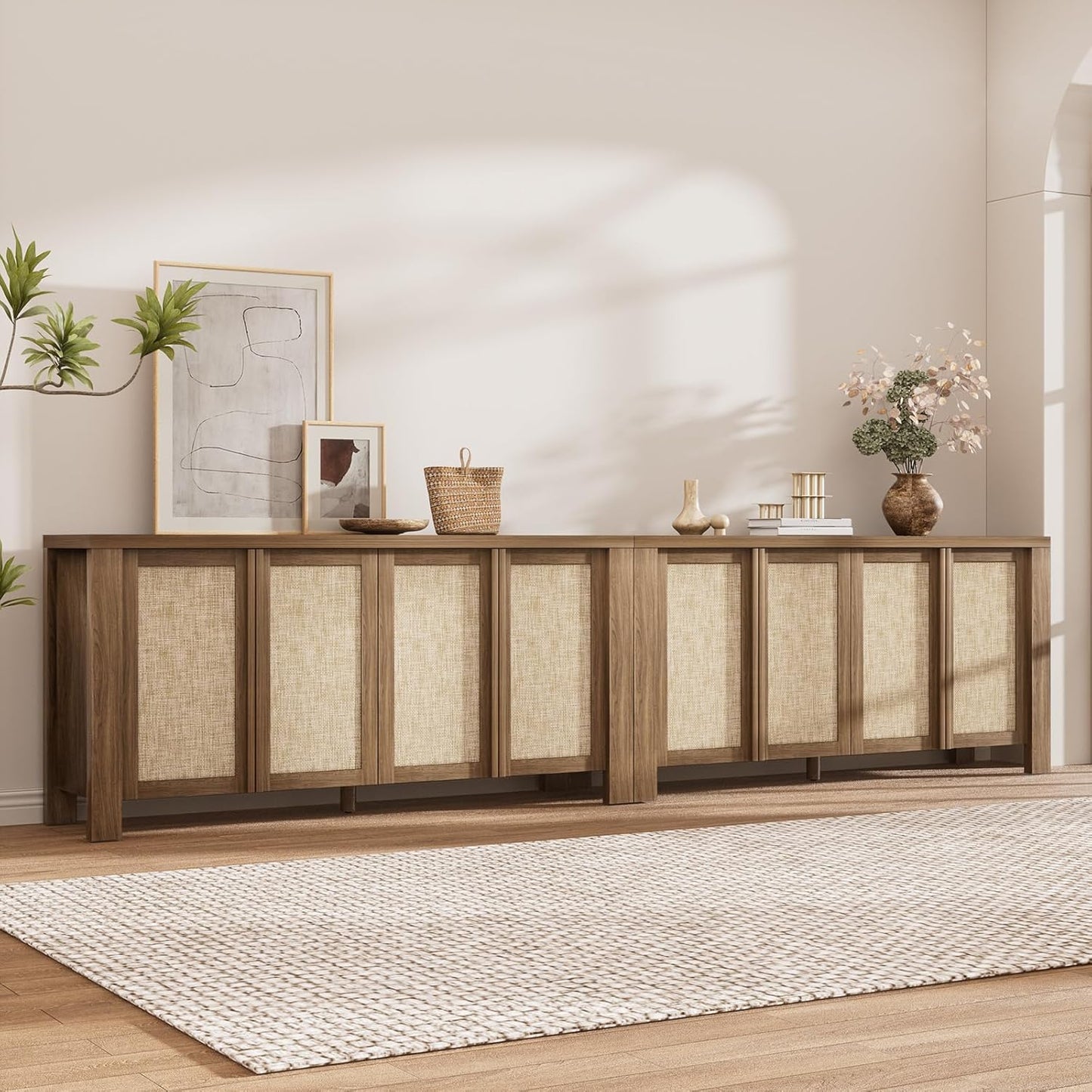 Brafabhome 63" Wide Sideboard with Solid Wood Handles, 4 Doors Buffet Cabinet with Storage Shelf for Living Room, Dining Room, Entryway