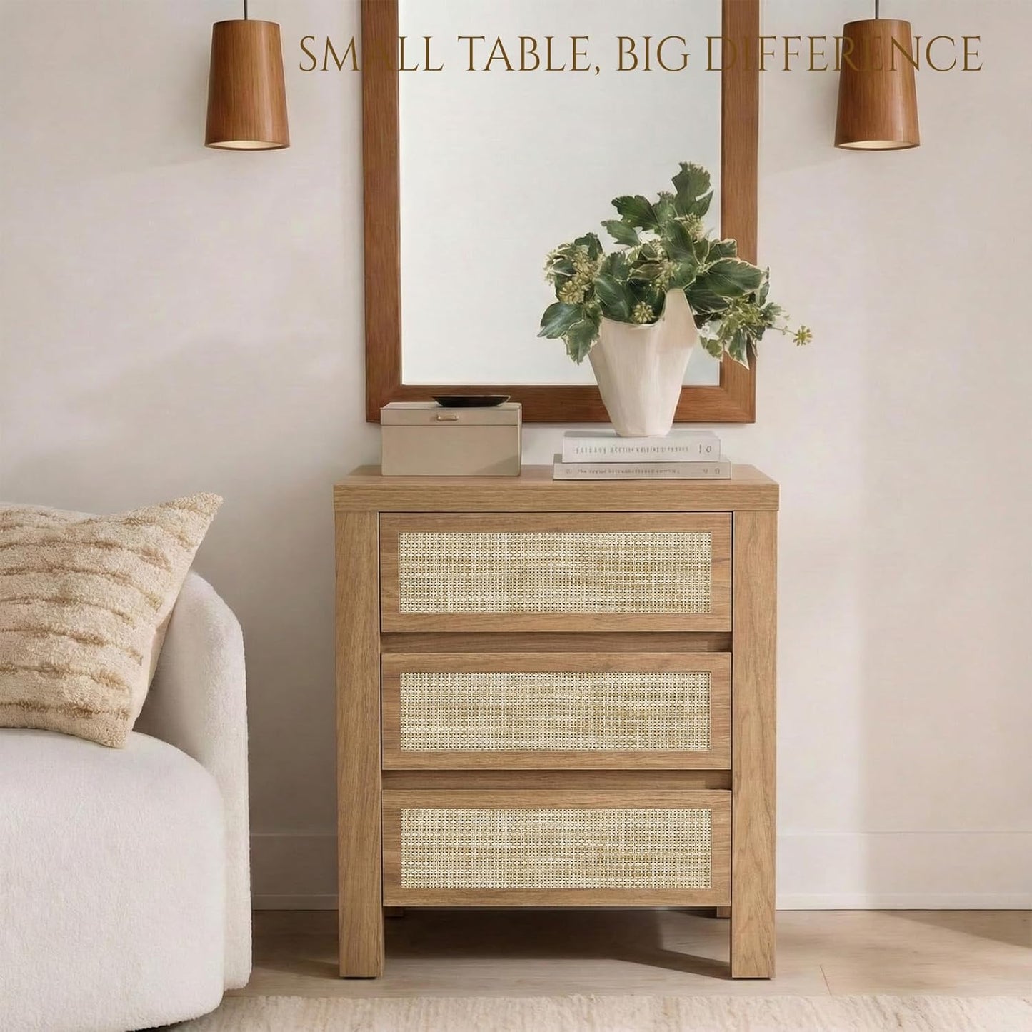 Brafabhome Modern Nightstands with Fast Charging Station, Rattan Storage Bedside Tables Night Stand with Drawers for Bedroom Living Room