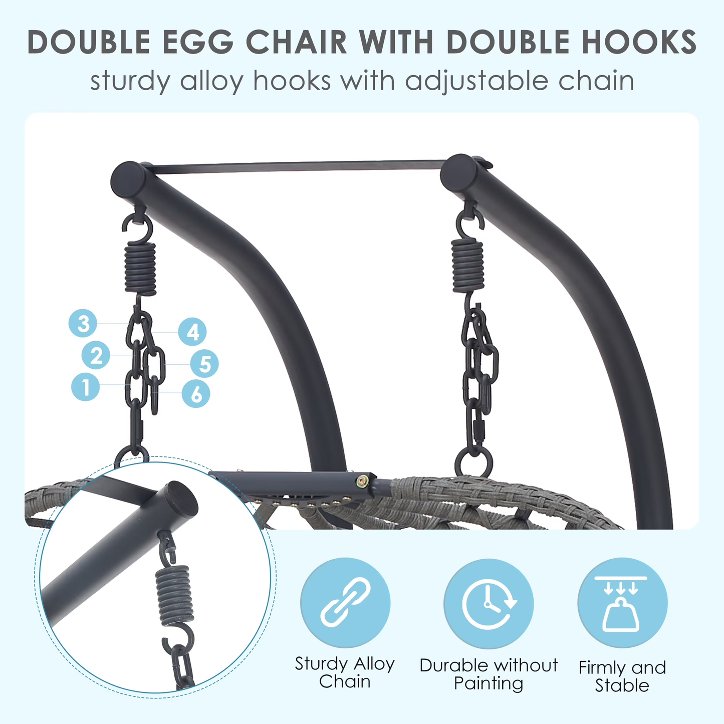 Brafab Double Wicker Swing Egg Chair Hammock Foldable Hanging Loveseat with Stand and Removable Fluffy Cushions, 450LBS Capacity for Bedroom, Balcony, Yard