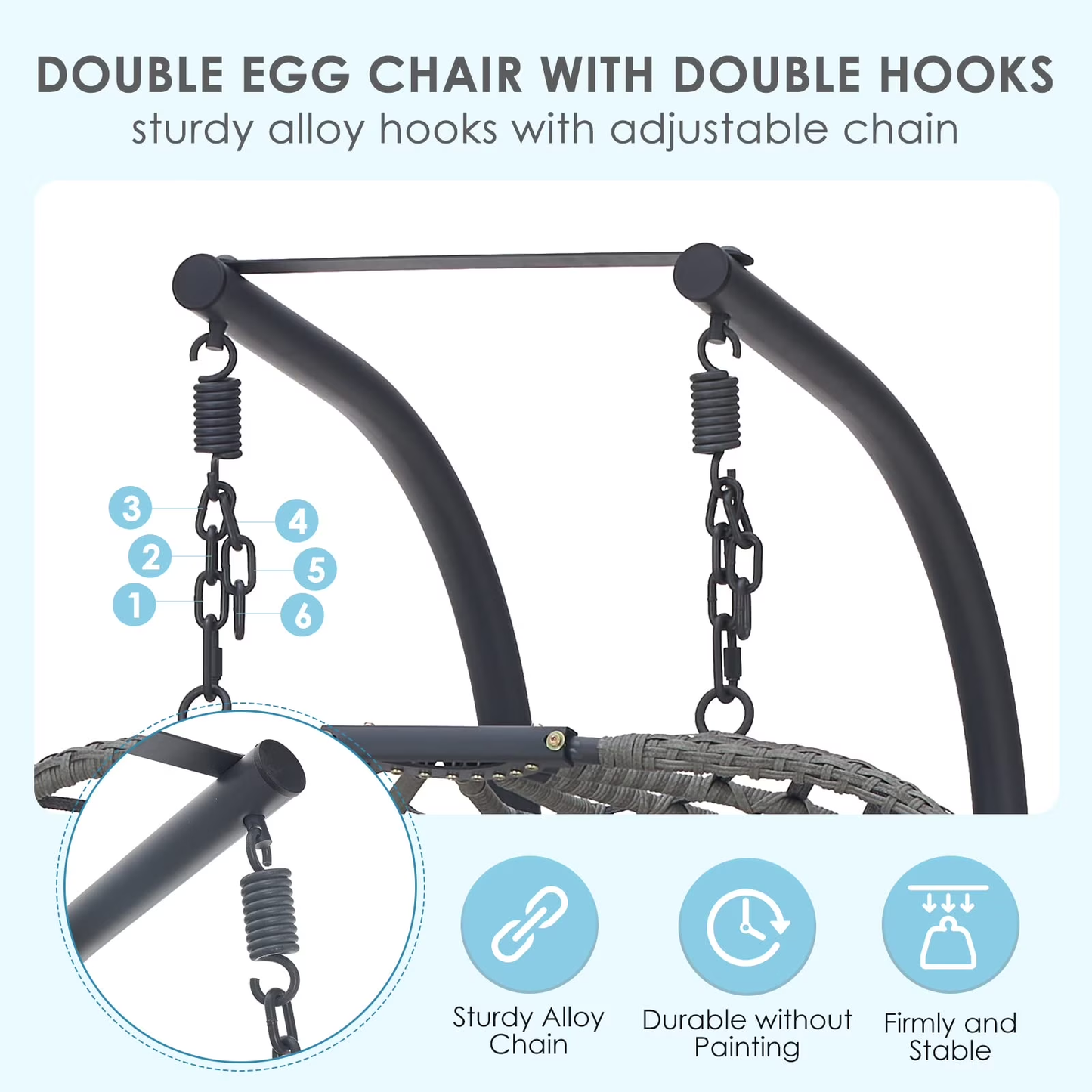 Brafab Double Wicker Swing Egg Chair Hammock Foldable Hanging Loveseat with Stand and Removable Fluffy Cushions, 450LBS Capacity for Bedroom, Balcony, Yard