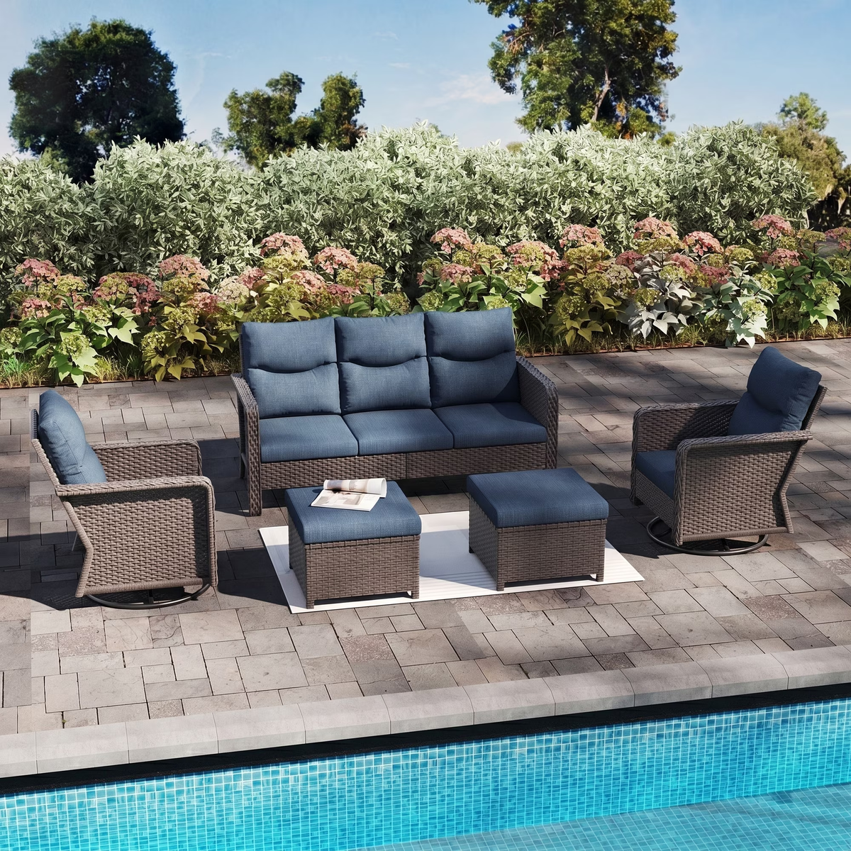 Brafab Patio Furniture Sets with Swivel Chairs and Fire Pit Table Outdoor Conversation Set for Garden