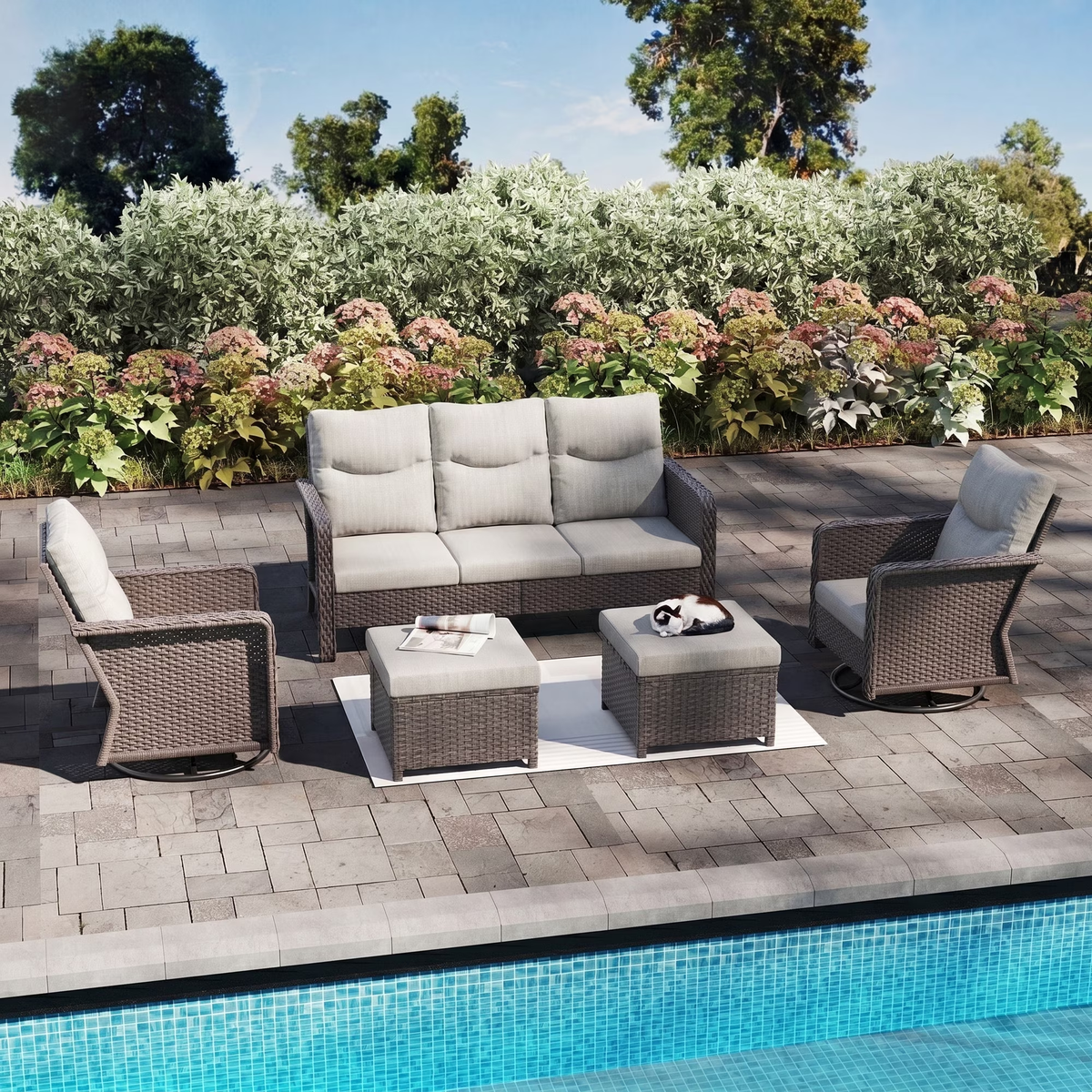 Brafab Patio Furniture Sets with Swivel Chairs and Fire Pit Table Outdoor Conversation Set for Garden