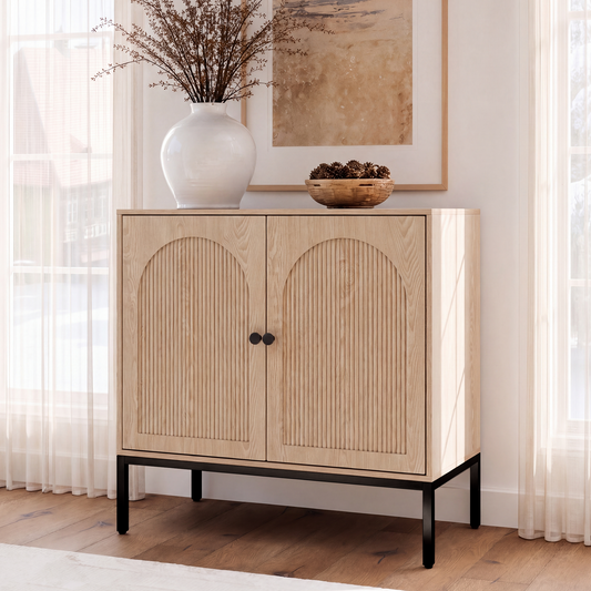 Brafabhome Modern Fluted Arched Buffet Cabinet with Storage, 31.5" Wide Wooden Modular Sideboard Cabinet with Adjustable footpads for Living Room Dining Room