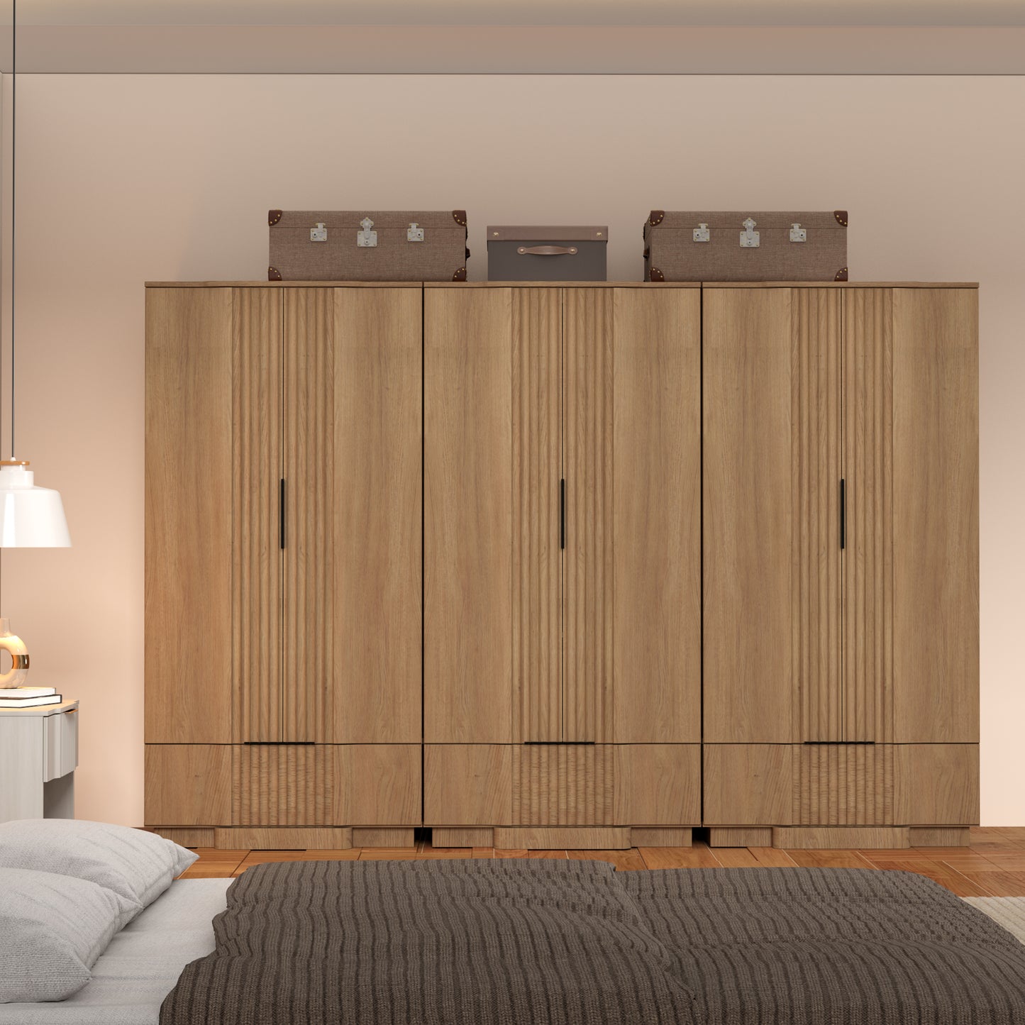 Brafabhome 64" Fluted Armoire Wardrobe Closet with Drawer, Wooden Fluted Doors Wardrobe Cabinet with Adjustable Shelf for Bedroom