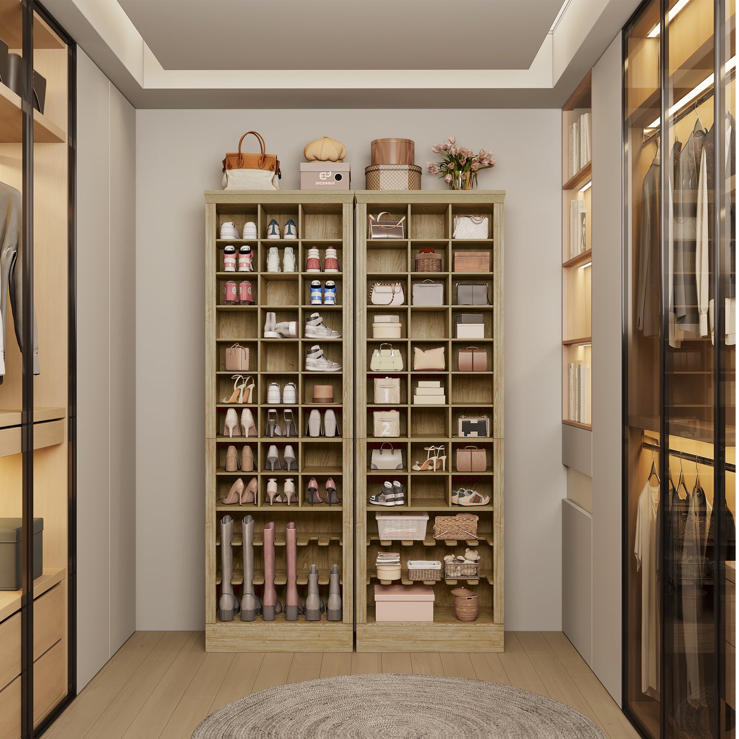 Brafabhome 9-Tier Wood Shoe Storage Cabinet, Holds 30 Pairs, Freestanding 74.9" Tall Shoe Closet Organizer, Handbag Storage Rack for Entryway Bedroom