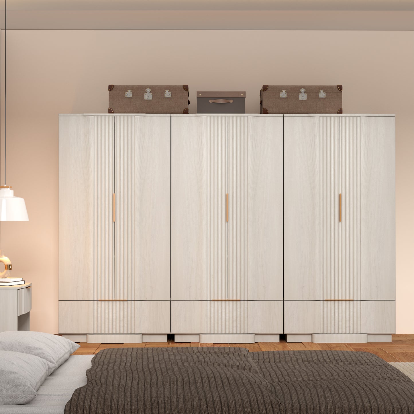 Brafabhome 64" Fluted Armoire Wardrobe Closet with Drawer, Wooden Fluted Doors Wardrobe Cabinet with Adjustable Shelf for Bedroom