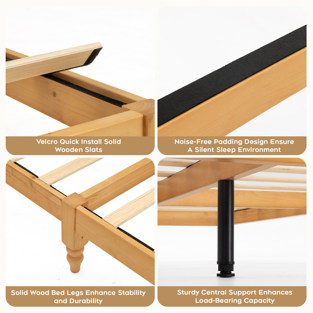 Brafabhome Solid Wood Platform Bed Frame with Turned Legs, Double-Lock Mortise & Tenon Platform Bed with Sturdy Solid Slats, Quiet Sleep, No Box Spring, No-Screw 15-Minute Set Up