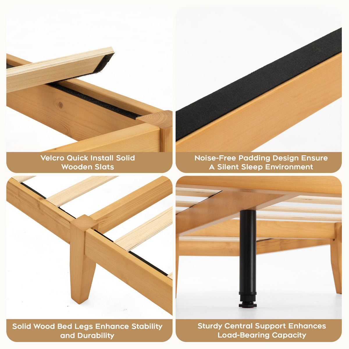 Brafabhome Solid Wood Platform Bed Frame, Double-Lock Mortise & Tenon Platform Bed with Sturdy Solid Slats, Quiet Sleep, No Box Spring, No-Screw 15-Minute Set Up