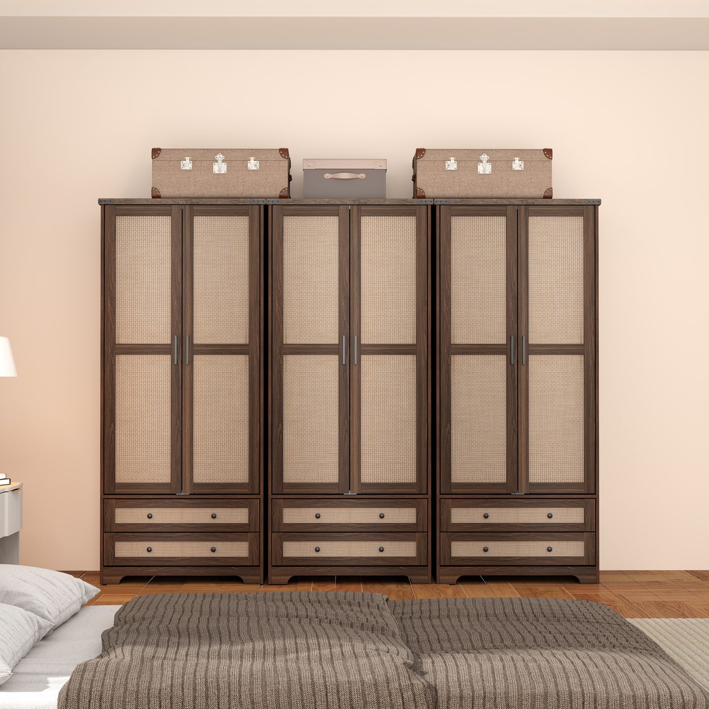 Brafabhome Farmhouse Wood Armoire Wardrobe Closet with 2 Doors, 71" Tall Freestanding Wardrobe Clothes Cabinet with Drawers and Hanging Rod for Bedroom