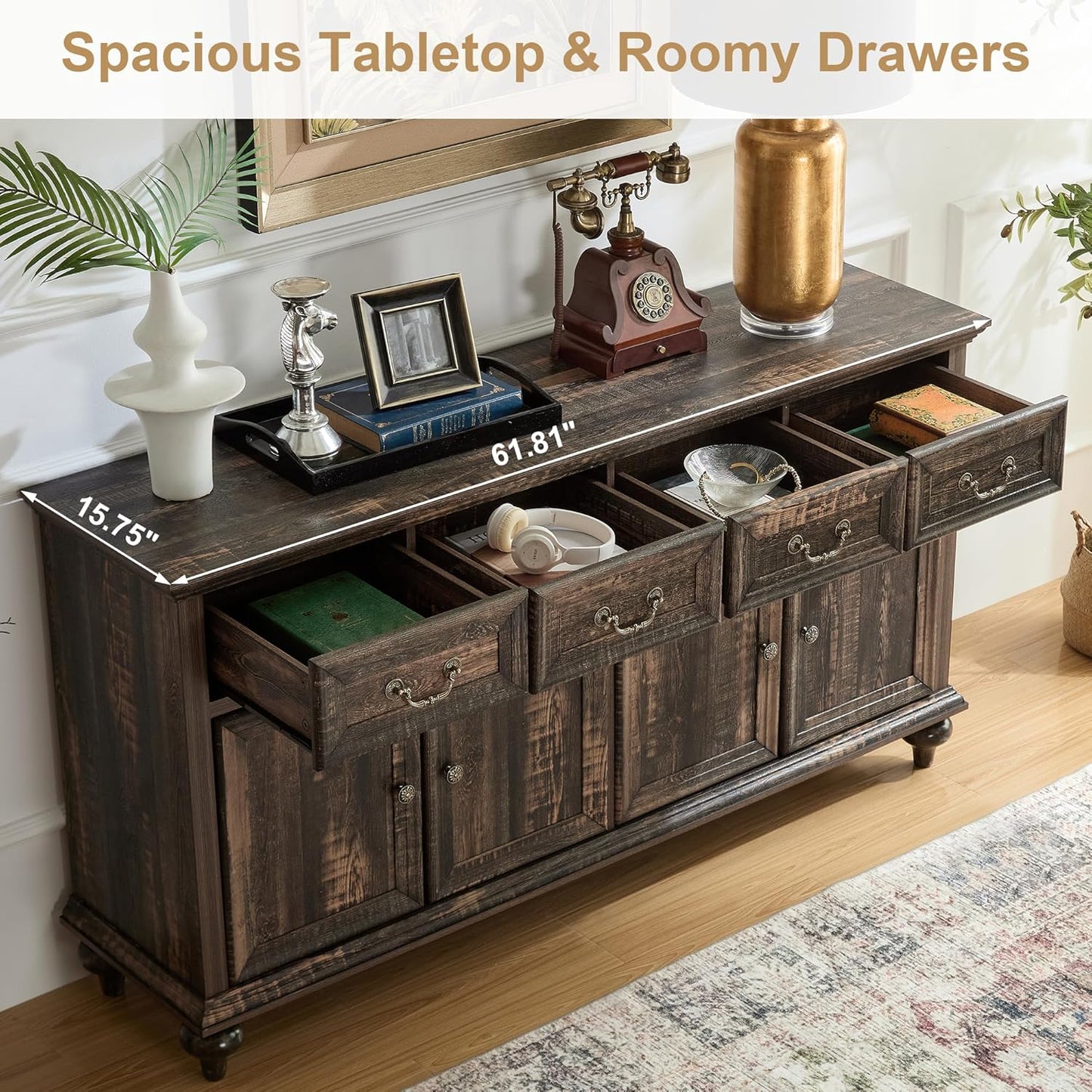 Brafabhome 62'' Buffet Cabinet with Storage,Large Sideboard Kitchen Cabinet with 4 Doors and 4 Drawer