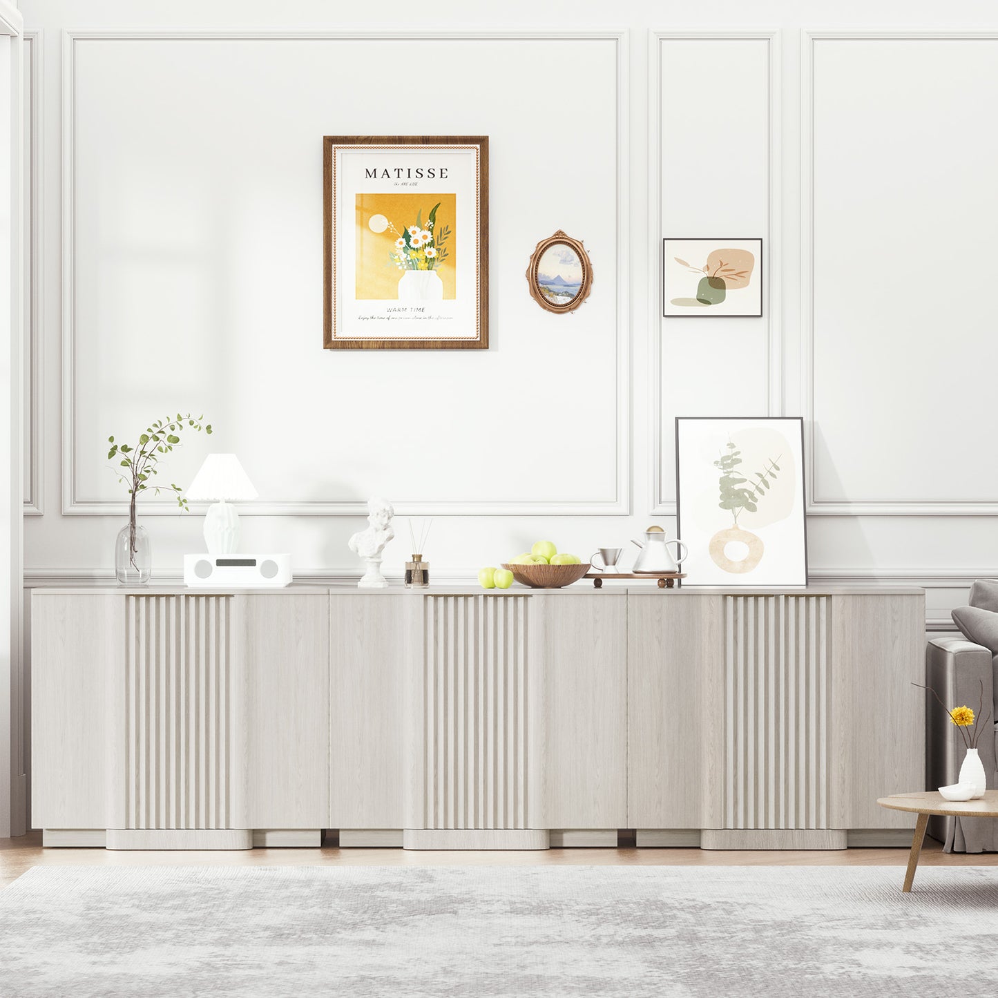 Brafabhome Fluted Buffet Cabinet with Storage, Accent Sideboard Credenza with Adjustable Shelves, Modern Curved Media Console Coffee Bar Table for Living Kitchen Dining Room