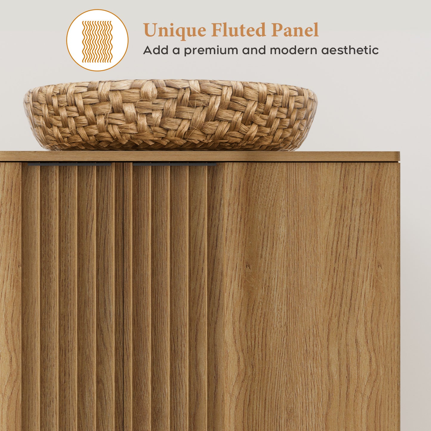 Brafabhome Fluted Buffet Cabinet with Storage, Accent Sideboard Credenza with Adjustable Shelves, Modern Curved Media Console Coffee Bar Table for Living Kitchen Dining Room