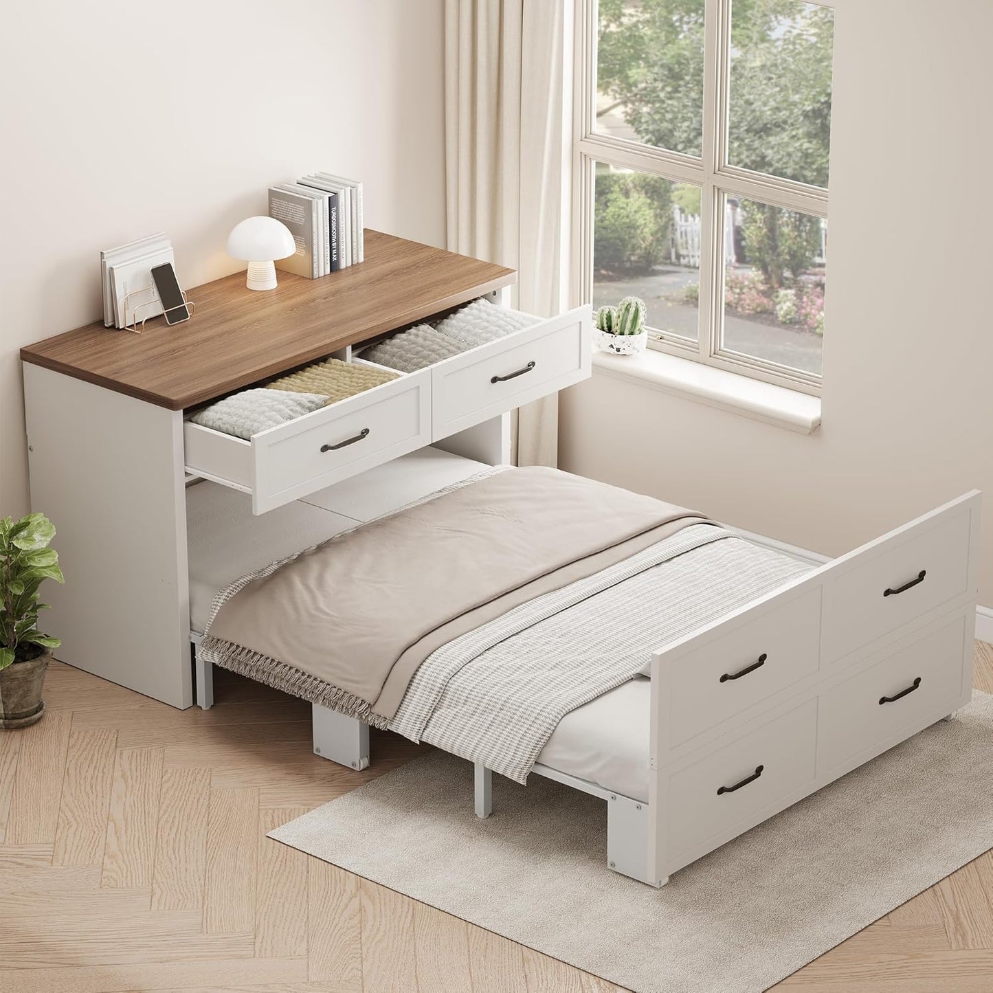 Murphy Bed with Mattress Included,33x76 Inches Twin Size Hideaway Bed with 2 large drawers,Easy Pull Out and Folding,2 in 1 Small Fold up Space Saving WallBed