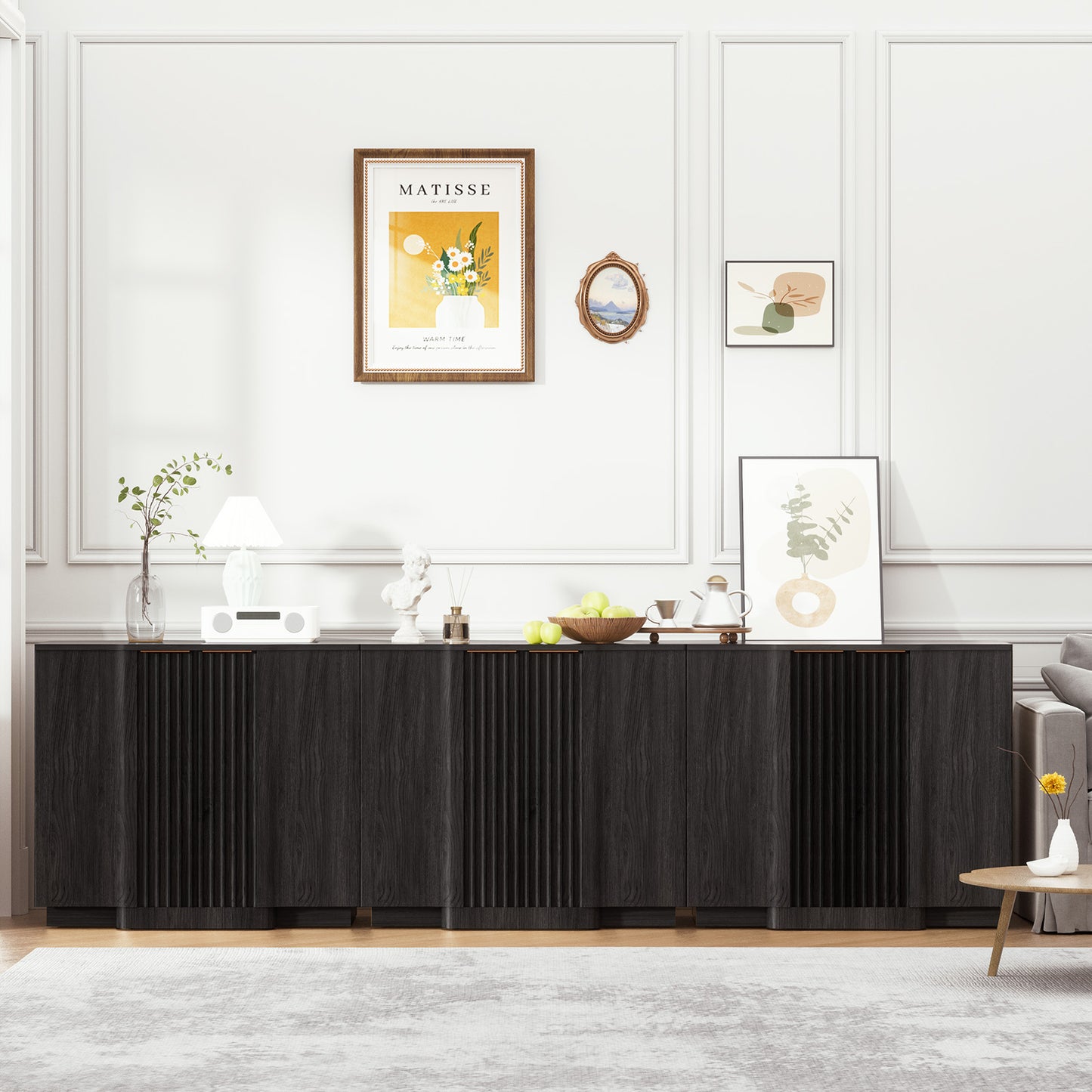 Brafabhome Fluted Buffet Cabinet with Storage, Accent Sideboard Credenza with Adjustable Shelves, Modern Curved Media Console Coffee Bar Table for Living Kitchen Dining Room