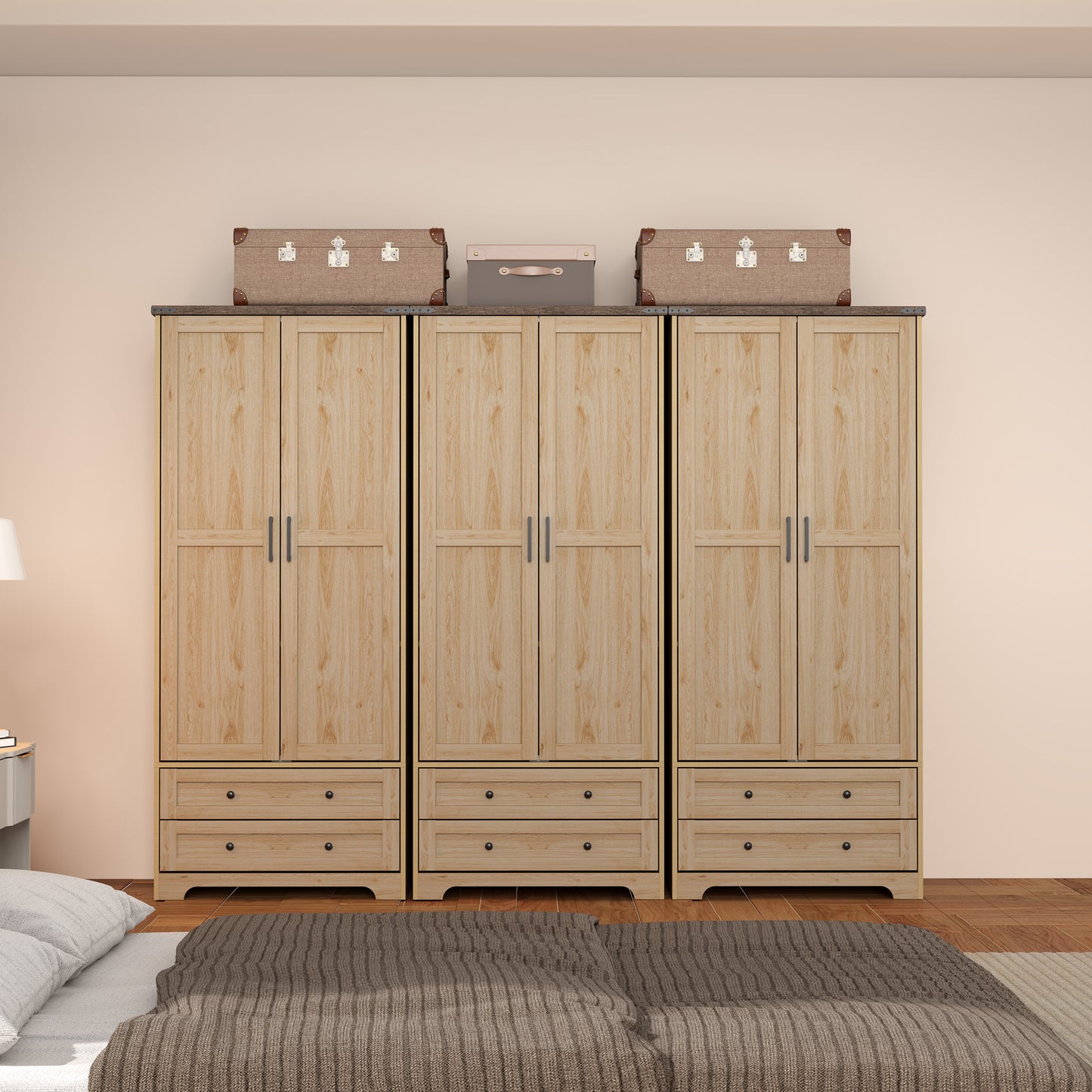 Brafabhome Farmhouse Wood Armoire Wardrobe Closet with 2 Doors, 71" Tall Freestanding Wardrobe Clothes Cabinet with Drawers and Hanging Rod for Bedroom
