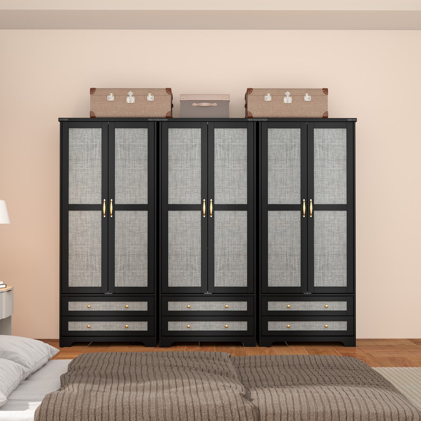 Brafabhome Farmhouse Wood Armoire Wardrobe Closet with 2 Doors, 71" Tall Freestanding Wardrobe Clothes Cabinet with Drawers and Hanging Rod for Bedroom
