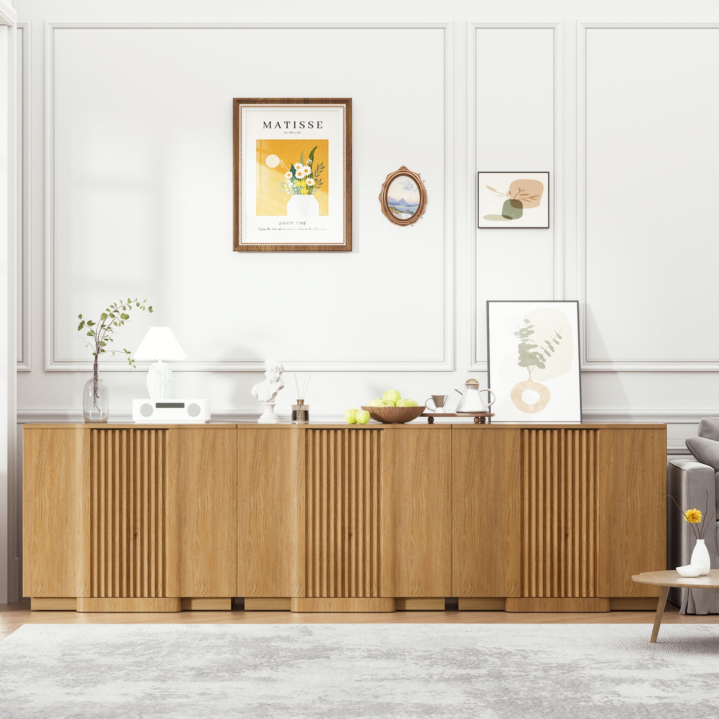 Brafabhome Fluted Buffet Cabinet with Storage, Accent Sideboard Credenza with Adjustable Shelves, Modern Curved Media Console Coffee Bar Table for Living Kitchen Dining Room