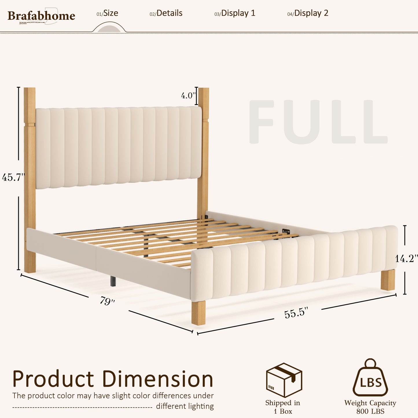 Brafabhome Bed Frame with Upholstered Headboard, Modern Wood Bed Frame with Solid Wood Posts, No Box Spring Needed, Beige Linen
