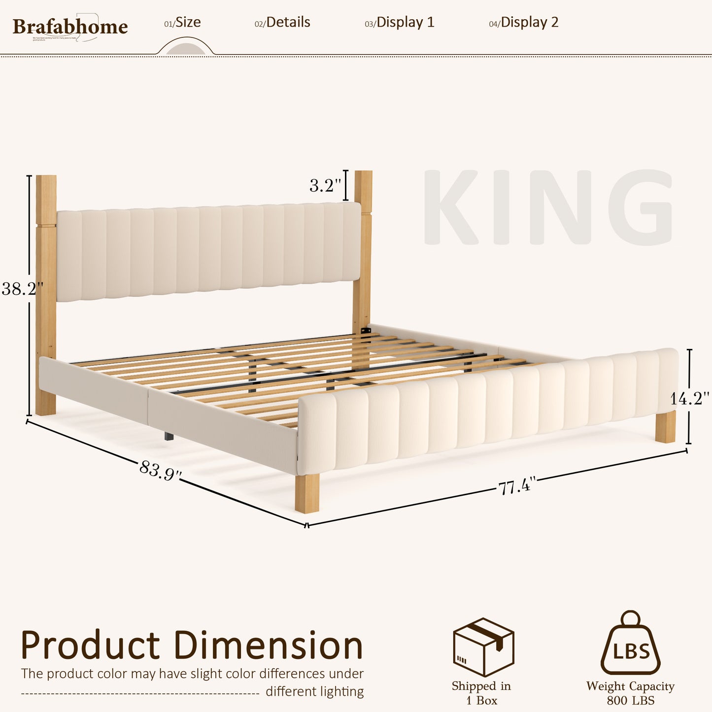 Brafabhome Bed Frame with Upholstered Headboard, Modern Wood Bed Frame with Solid Wood Posts, No Box Spring Needed, Beige Linen