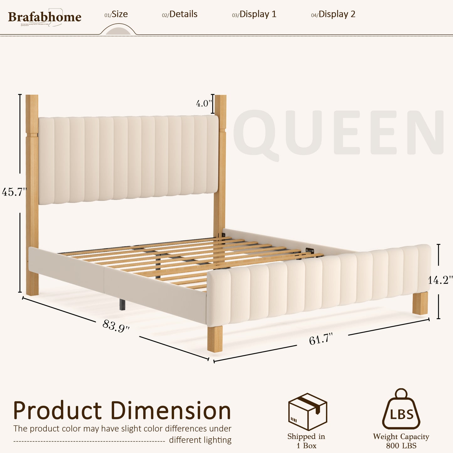 Brafabhome Bed Frame with Upholstered Headboard, Modern Wood Bed Frame with Solid Wood Posts, No Box Spring Needed, Beige Linen