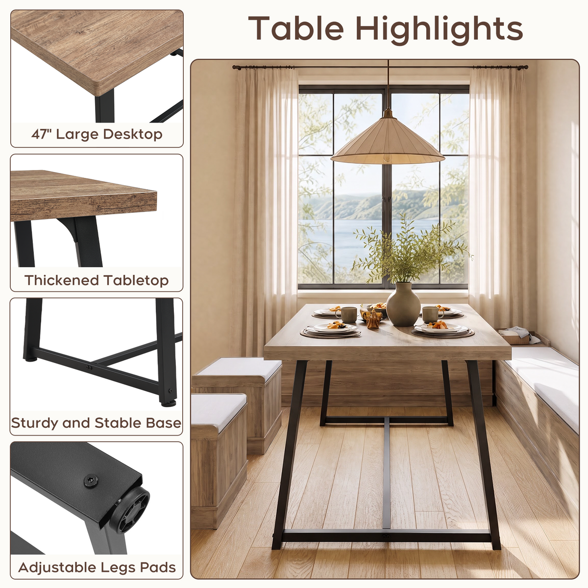 Brafabhome Corner Dining Table Set with Storage Bench, 6-Piece Breakfast Nook Table Set with Cushions Stool for Small Space Kitchen, Apartment & Dining Room