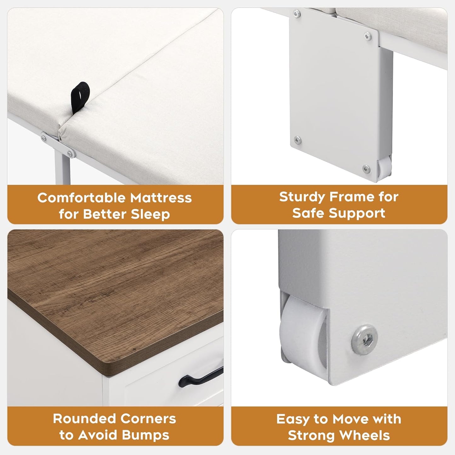 Murphy Bed with Mattress Included,33x76 Inches Twin Size Hideaway Bed with 2 large drawers,Easy Pull Out and Folding,2 in 1 Small Fold up Space Saving WallBed