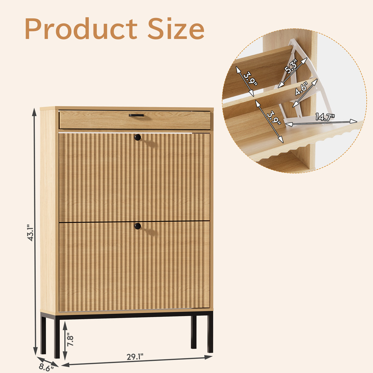 Brafabhome Shoe Storage Cabinet Slim Entryway Shoe Organizer with Half linear Circle Doors
