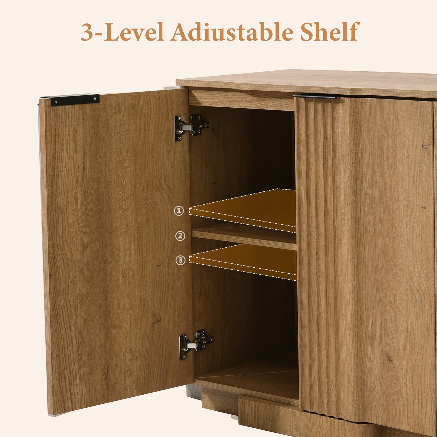 Brafabhome Fluted Buffet Cabinet with Storage, Accent Sideboard Credenza with Adjustable Shelves, Modern Curved Media Console Coffee Bar Table for Living Kitchen Dining Room