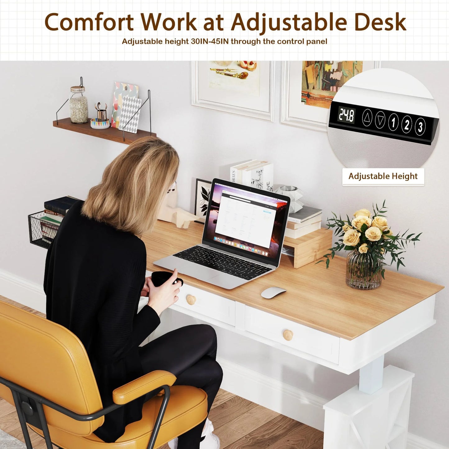 Brafabhome Electric Standing Desk, 51"×20" Electric Height, Adjustable Desk with Safety Alarms, Memory Presets - Ideal for Office and Home Workspace