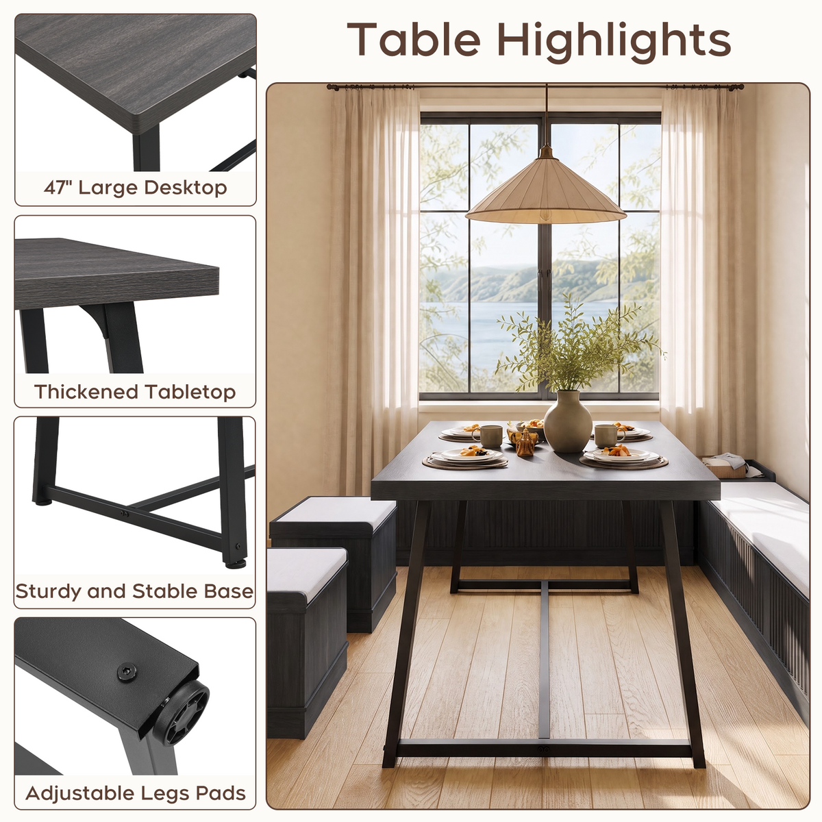 Brafabhome Corner Dining Table Set with Storage Bench, 6-Piece Breakfast Nook Table Set with Cushions Stool for Small Space Kitchen, Apartment & Dining Room