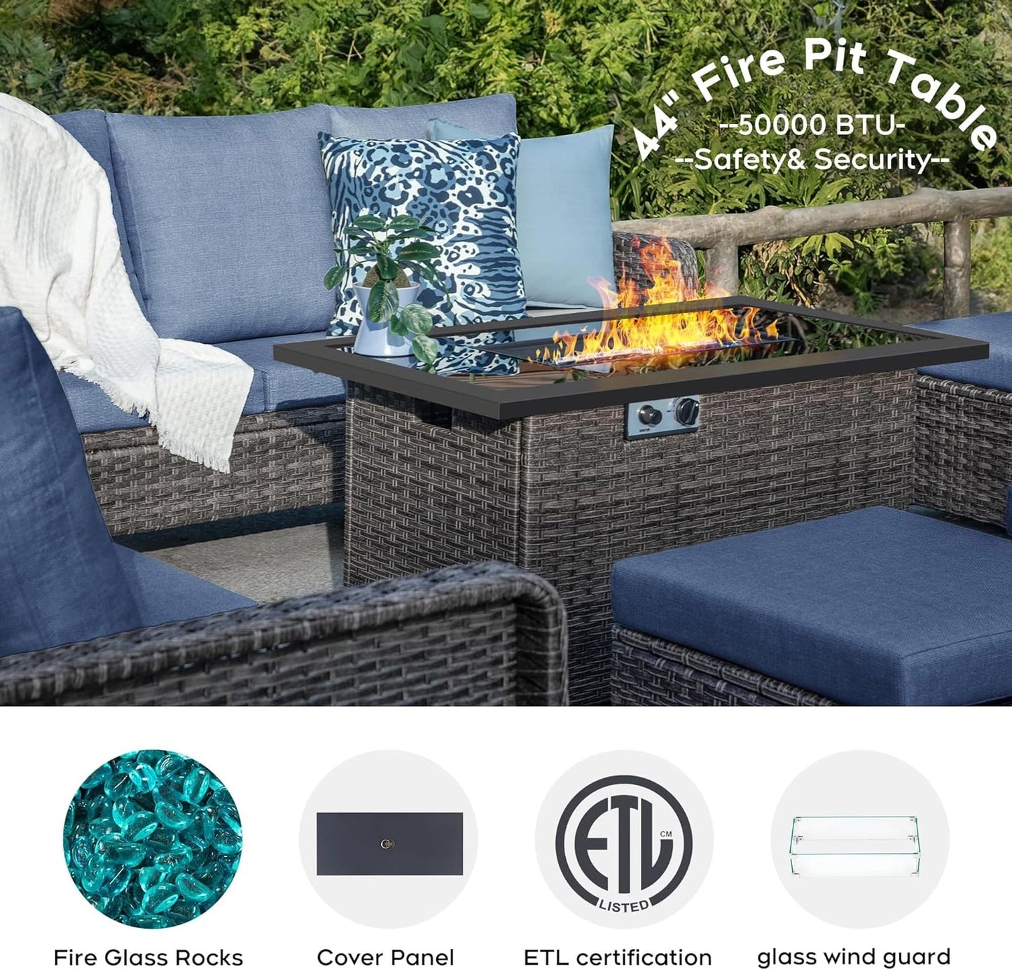 Brafab Patio Furniture Sets with Swivel Chairs and Fire Pit Table Outdoor Conversation Set for Garden