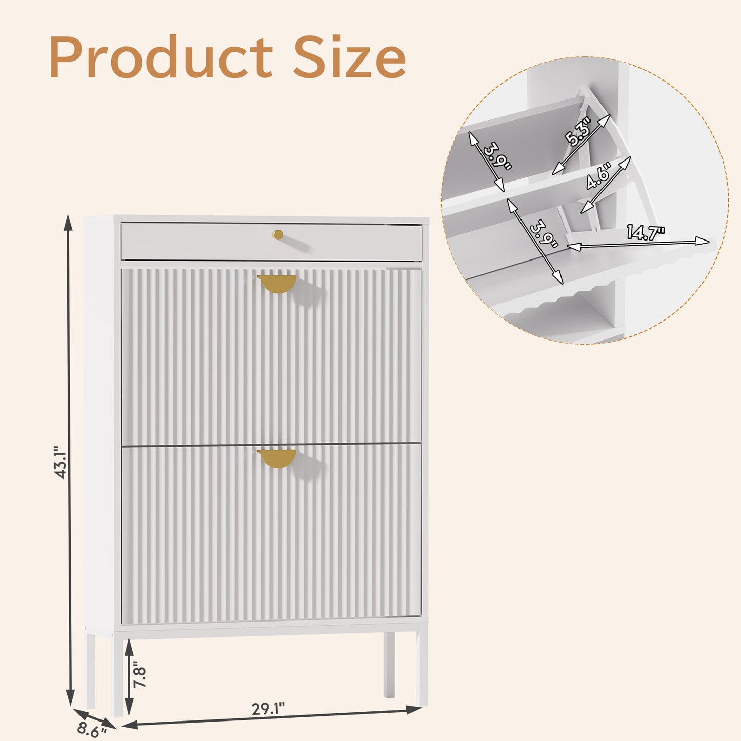 Brafabhome Shoe Storage Cabinet Slim Entryway Shoe Organizer with Half linear Circle Doors