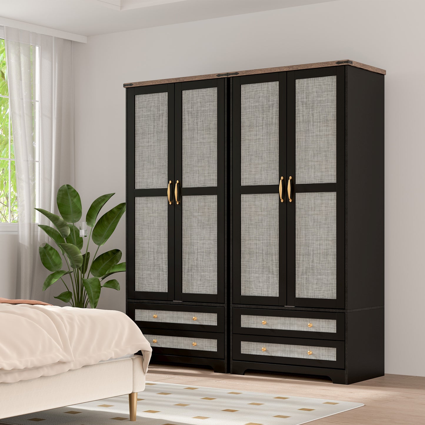 Brafabhome Farmhouse Wood Armoire Wardrobe Closet with 2 Doors, 71" Tall Freestanding Wardrobe Clothes Cabinet with Drawers and Hanging Rod for Bedroom