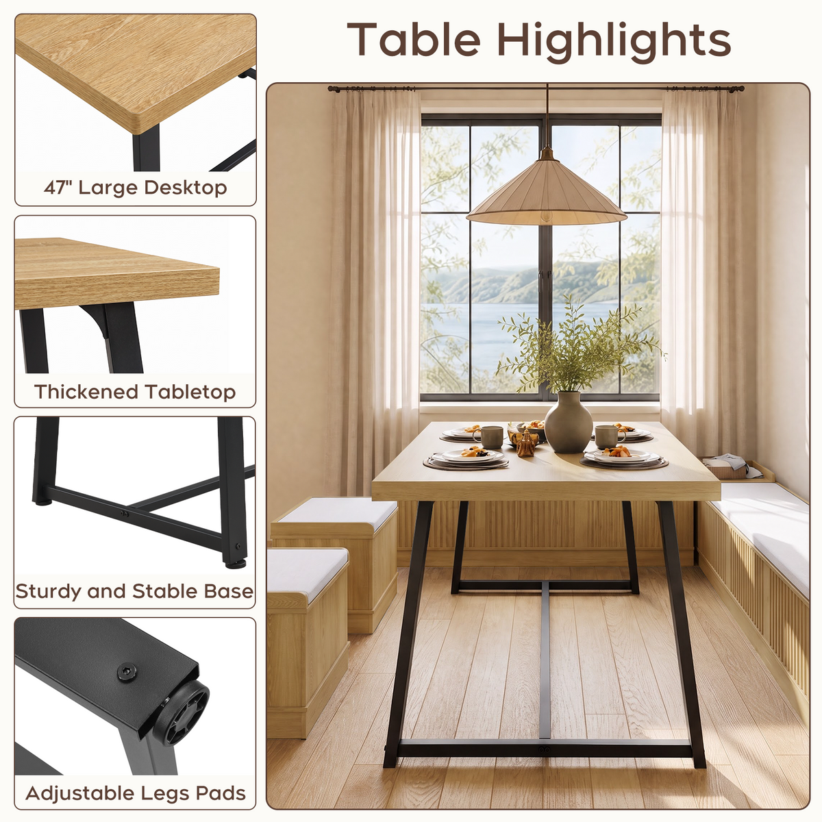 Brafabhome Corner Dining Table Set with Storage Bench, 6-Piece Breakfast Nook Table Set with Cushions Stool for Small Space Kitchen, Apartment & Dining Room