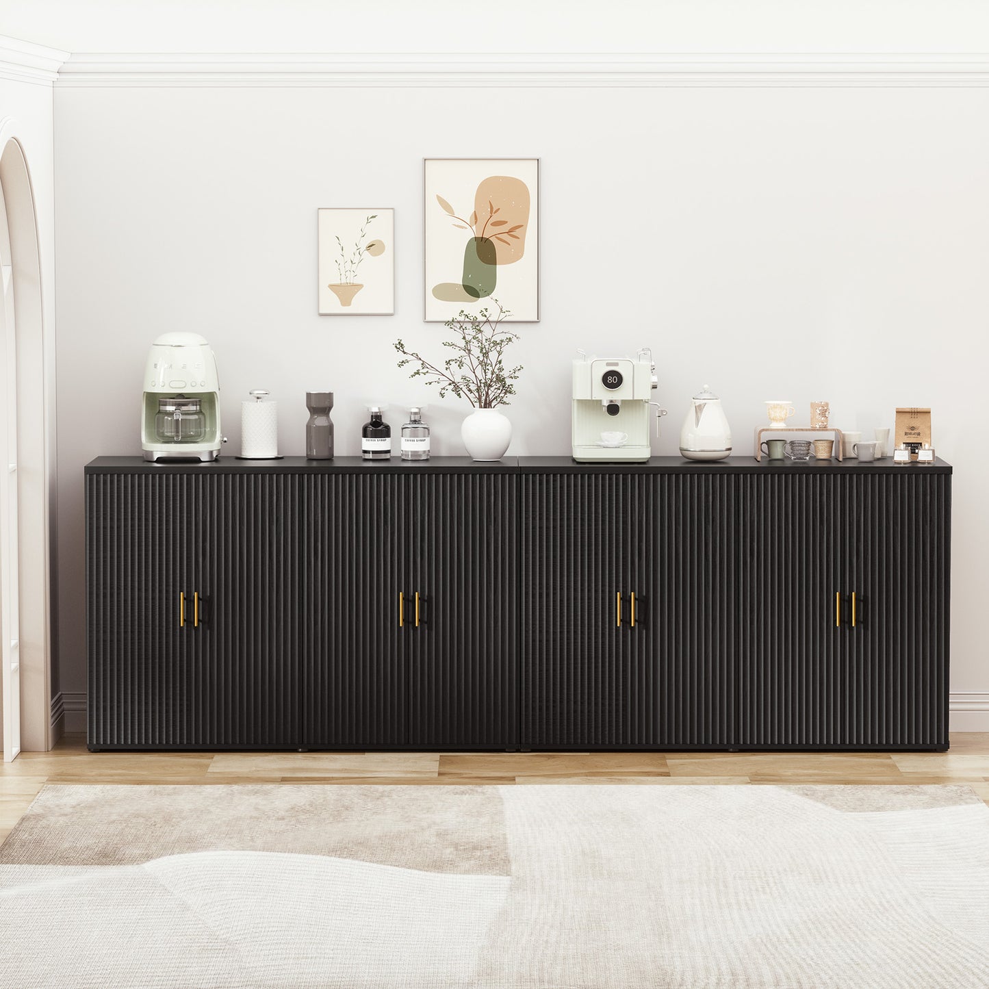 Brafabhome Accent Sideboards Buffet Cabinet with Arched Reeded Design Door, Modern Credenza Storage Cabinet with Adjustable & Removable Shelves for Living Room Bedroom Dinning Room