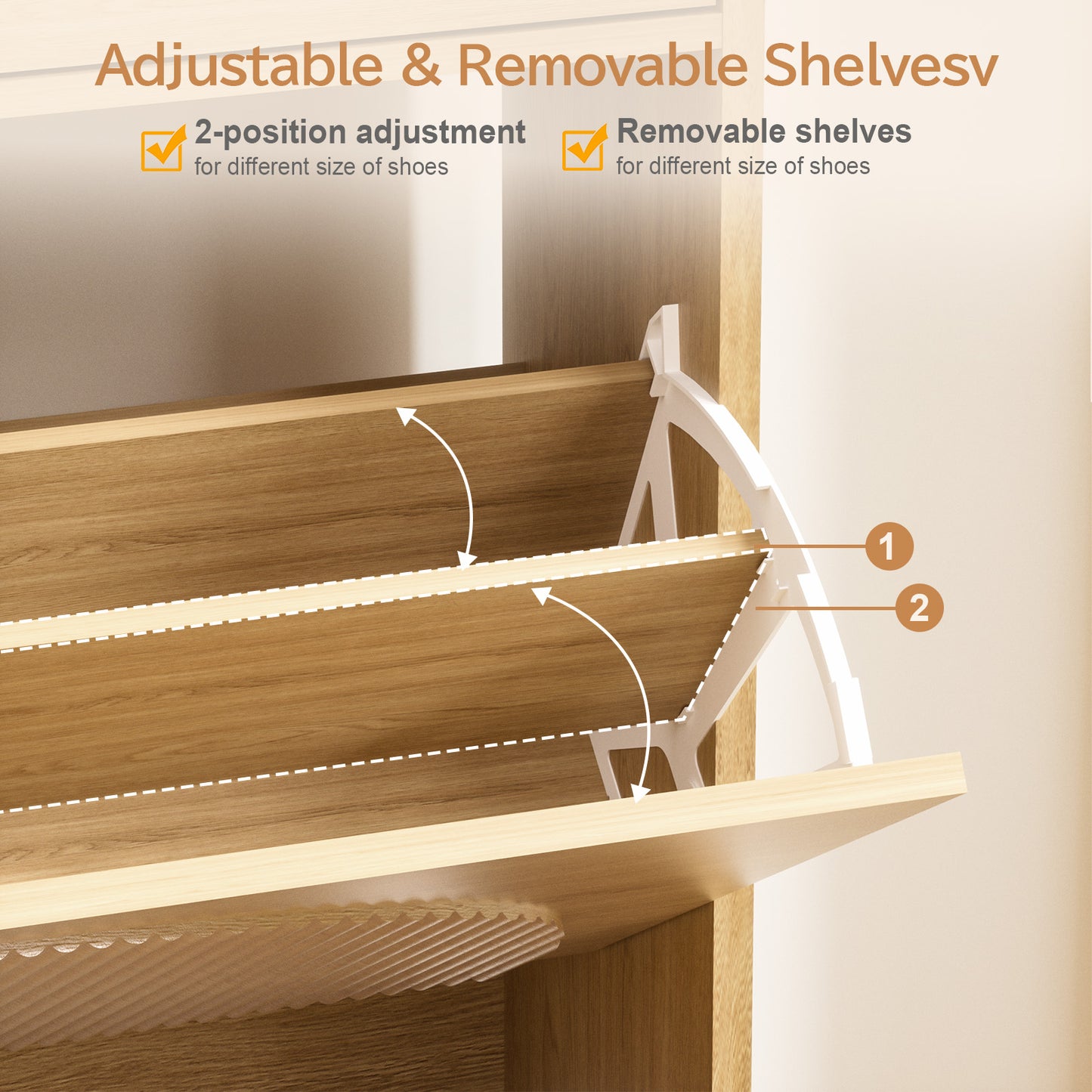 Brafabhome Shoe Storage Cabinet with Arched Wavy Flip Drawers, Walnut Freestanding Shoe Rack Slim Entryway Shoe Organizer with Adjustable Shelf, 12 Pairs