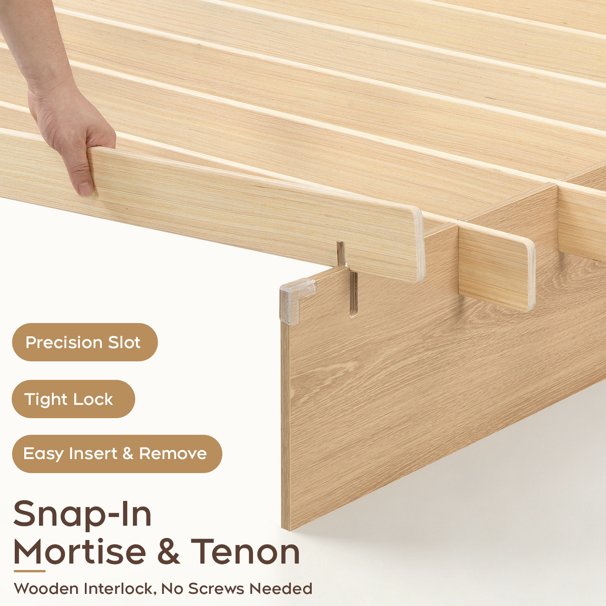 Brafabhome Brich Plywood Queen Bed Frame with Solid Wood Slat Support, Joinery Wood Platform with 8" Under-Bed Storage, No Box Spring Needed, No-Tool Assembly,