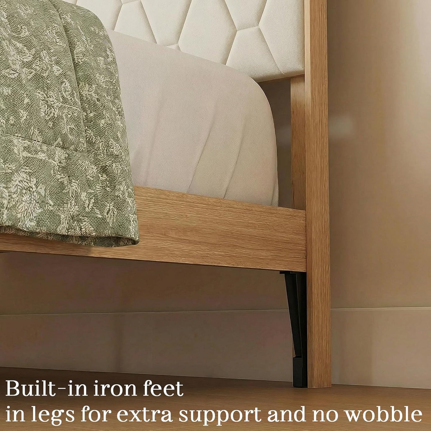 Brafabhome Bed Frame with Velvet Upholstered Headboard, Wood Platform Bed with Under-Bed Storage, No Box Spring Needed