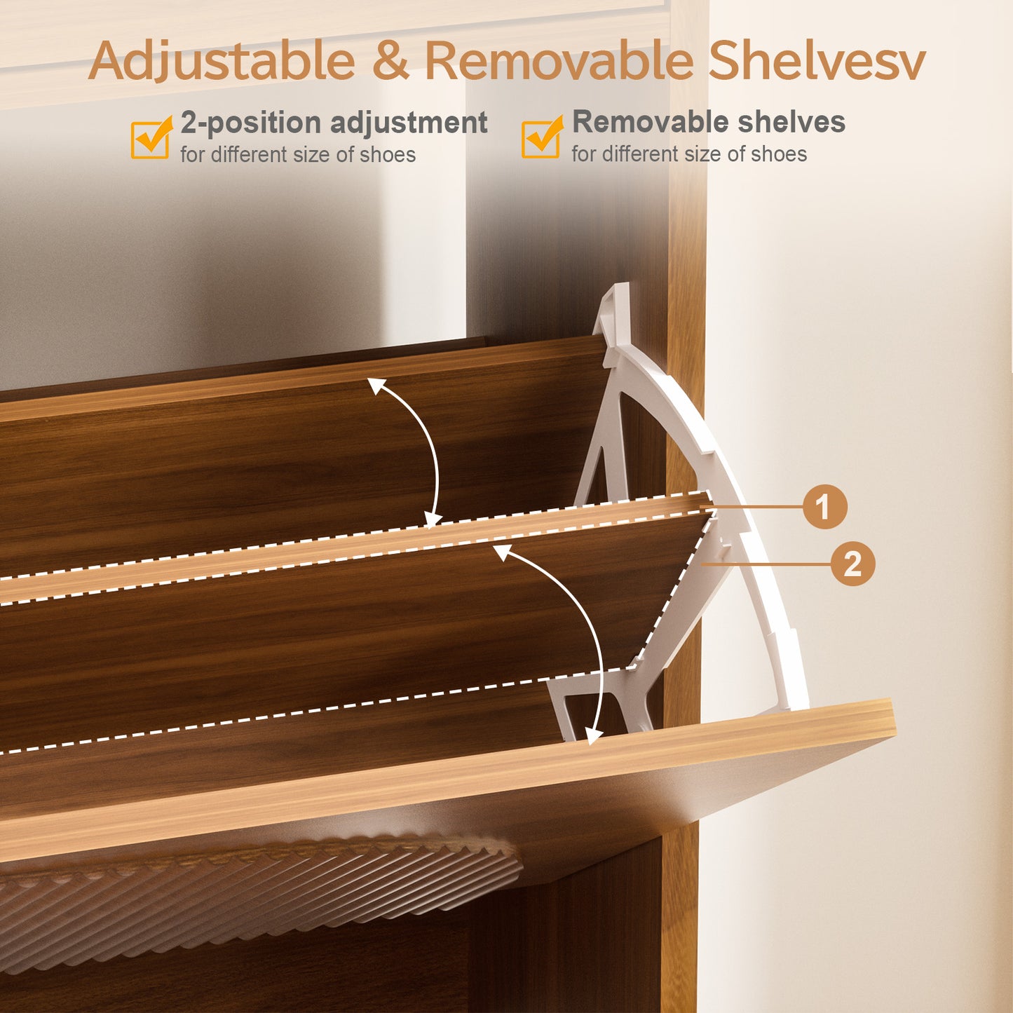 Brafabhome Shoe Storage Cabinet with Arched Wavy Flip Drawers, Walnut Freestanding Shoe Rack Slim Entryway Shoe Organizer with Adjustable Shelf, 12 Pairs