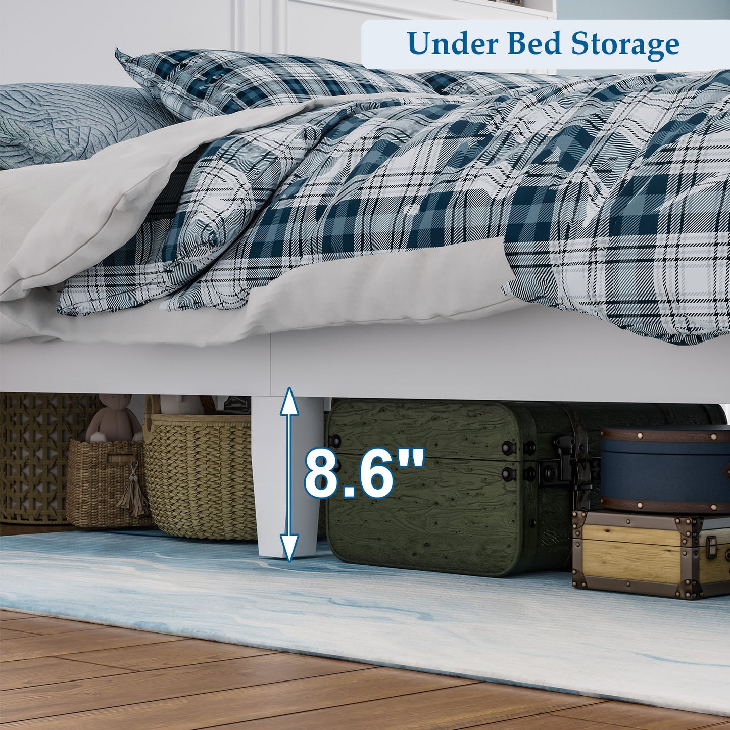 Brafabhome Mid-Century Wood Queen Bed Frame with 4 Storage Drawers, Rustic High Headboard Queen Size Platform Bed Frame for Bedroom Hotel Apartment, No Box Spring Needed