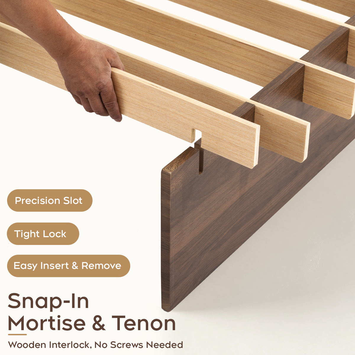 Brafabhome Brich Plywood Queen Bed Frame with Solid Wood Slat Support, Joinery Wood Platform with 8" Under-Bed Storage, No Box Spring Needed, No-Tool Assembly,