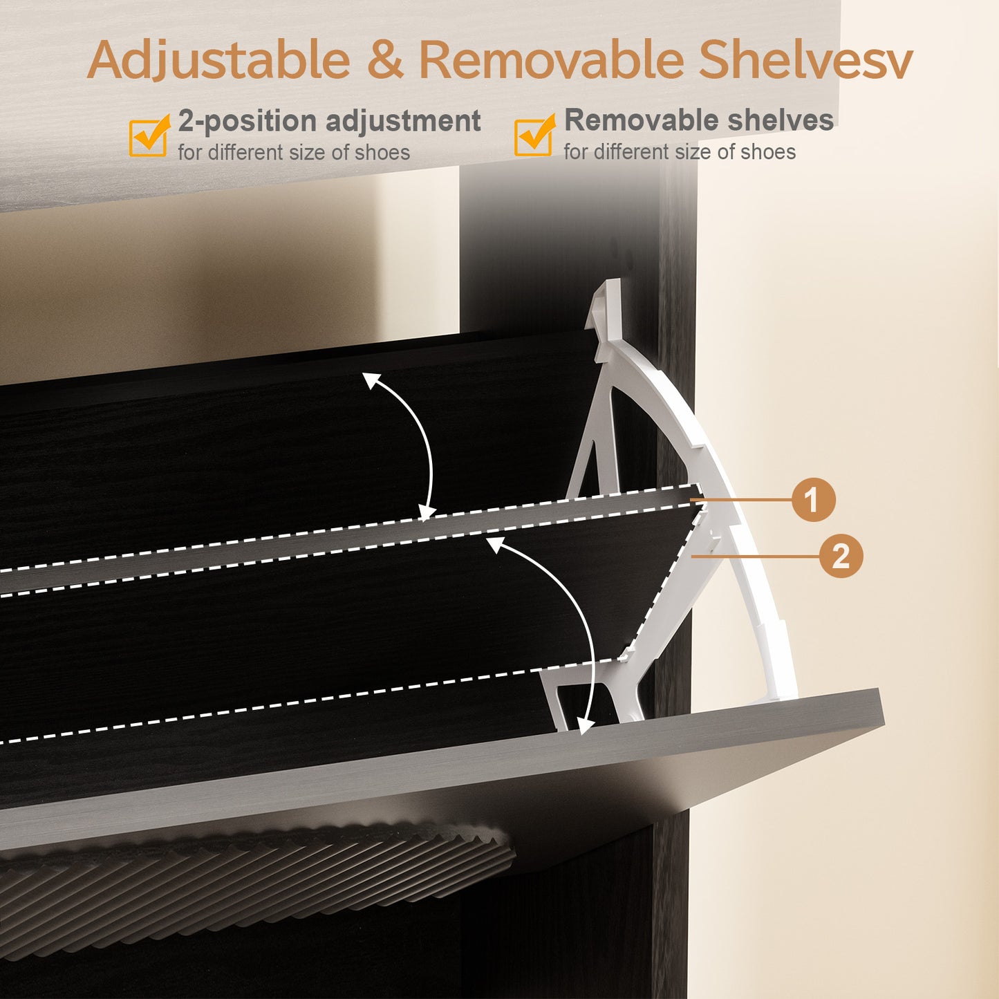 Brafabhome Shoe Storage Cabinet with Arched Wavy Flip Drawers, Walnut Freestanding Shoe Rack Slim Entryway Shoe Organizer with Adjustable Shelf, 12 Pairs