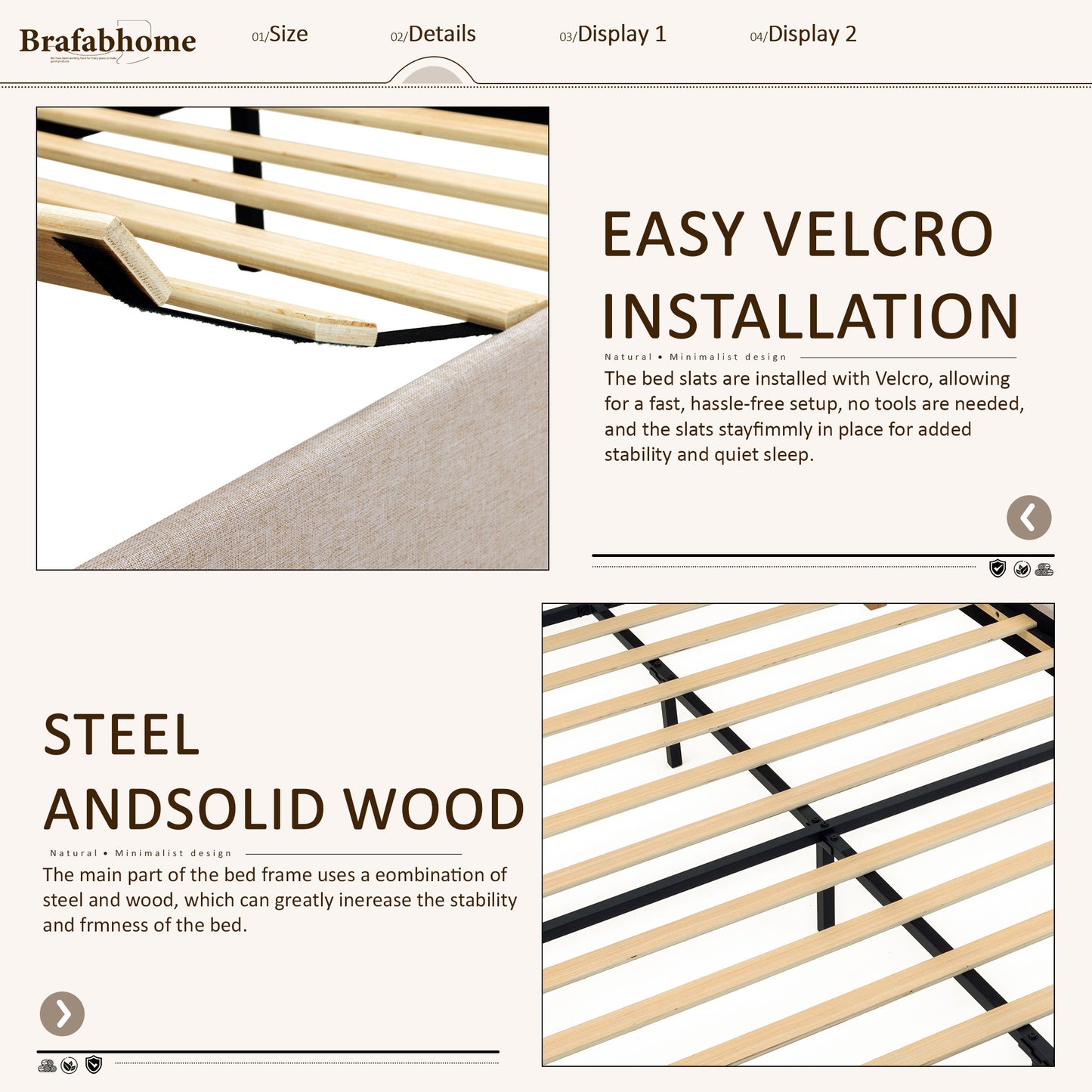 Brafabhome Bed Frame with Upholstered Headboard, Modern Wood Bed Frame with Solid Wood Posts, No Box Spring Needed, Beige Linen