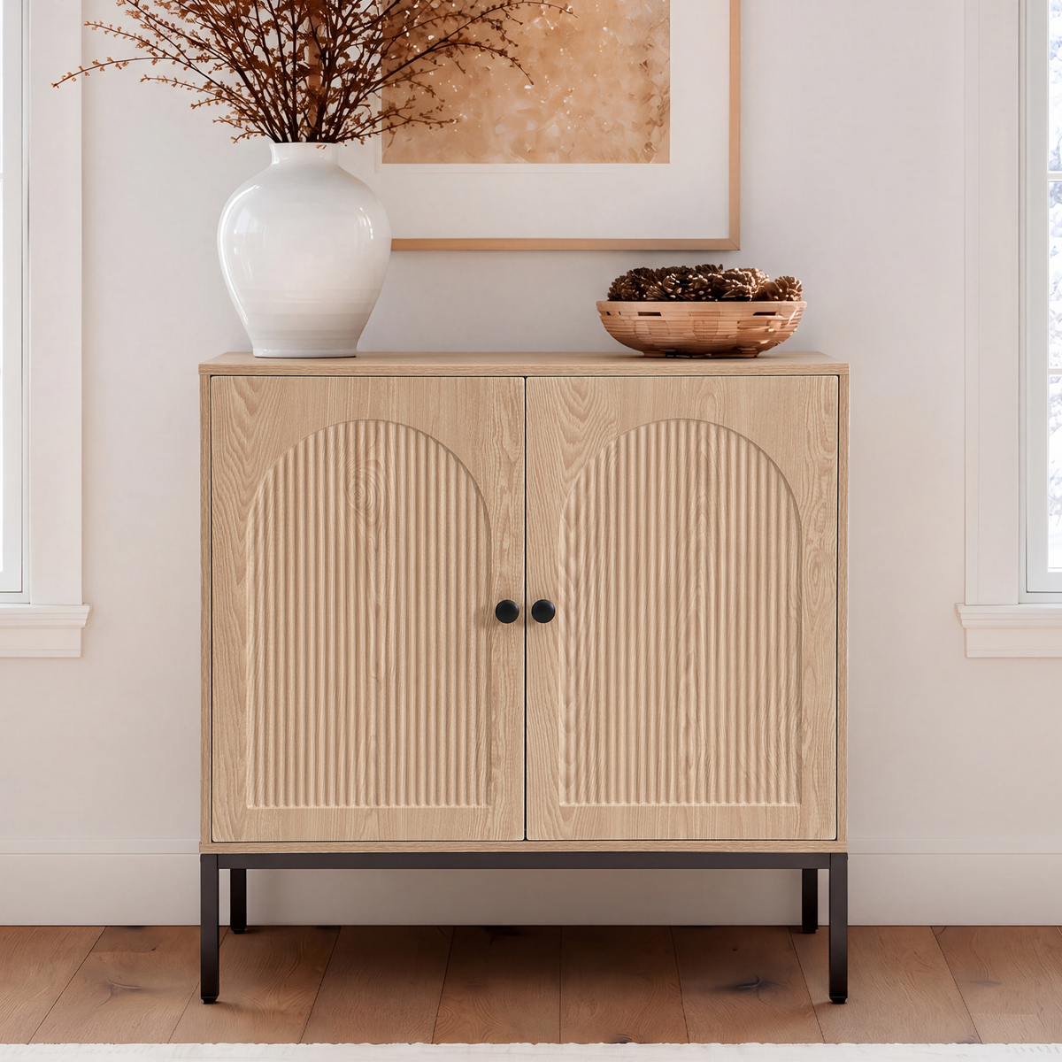 Brafabhome Modern Fluted Arched Buffet Cabinet with Storage, 31.5" Wide Wooden Modular Sideboard Cabinet with Adjustable footpads for Living Room Dining Room