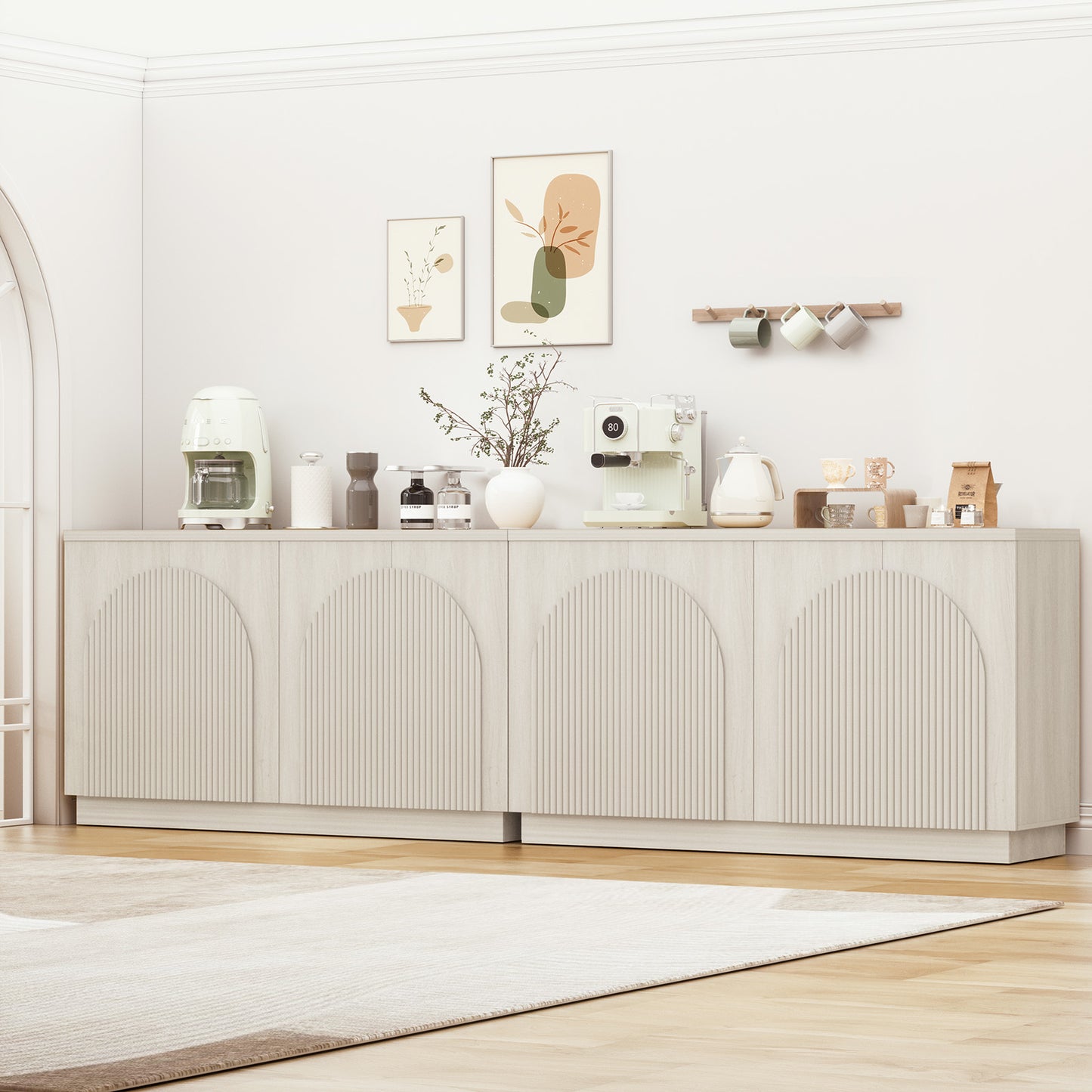 Brafabhome Accent Sideboards Buffet Cabinet with Arched Reeded Design Door, Modern Credenza Storage Cabinet with Adjustable & Removable Shelves for Living Room Bedroom Dinning Room