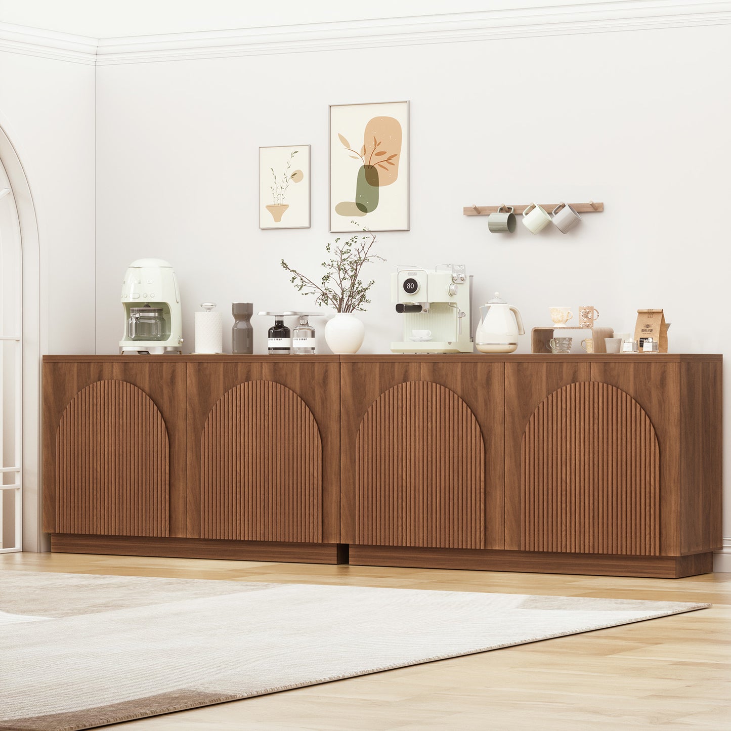 Brafabhome Accent Sideboards Buffet Cabinet with Arched Reeded Design Door, Modern Credenza Storage Cabinet with Adjustable & Removable Shelves for Living Room Bedroom Dinning Room
