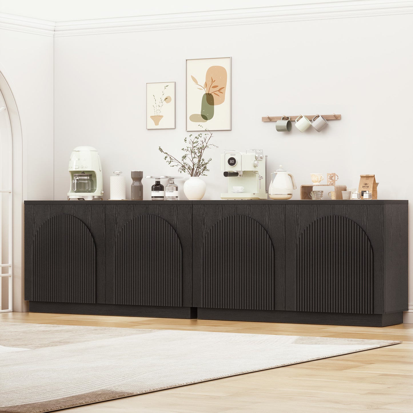 Brafabhome Accent Sideboards Buffet Cabinet with Arched Reeded Design Door, Modern Credenza Storage Cabinet with Adjustable & Removable Shelves for Living Room Bedroom Dinning Room