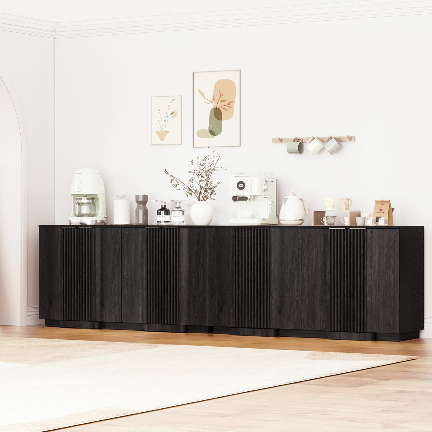Brafabhome Fluted Buffet Cabinet with Storage, Accent Sideboard Credenza with Adjustable Shelves, Modern Curved Media Console Coffee Bar Table for Living Kitchen Dining Room
