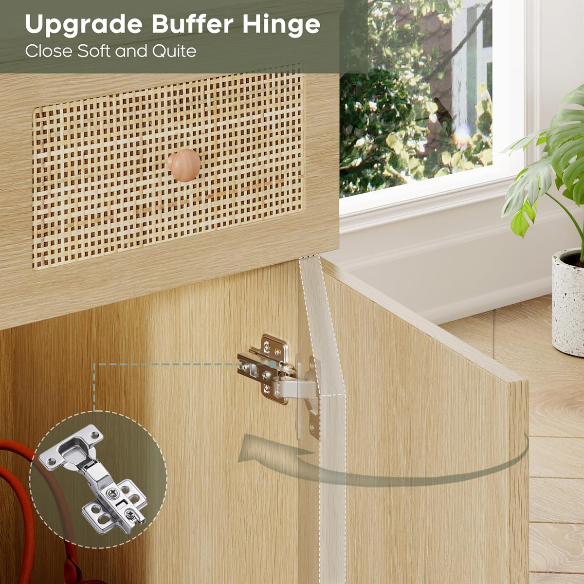 Brafabhome Boho Makeup Vanity Table with Lighted Mirror and USB Power, Rattan Vanity Table with Storage Shelves and Hair Dryer Stand for Makeup Room Bedroom